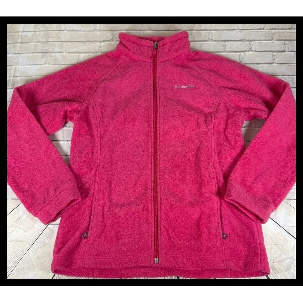 Columbia Fleece‎ Jacket Kids Large 14/16 Pink Full Zip Mock Neck Outerwear